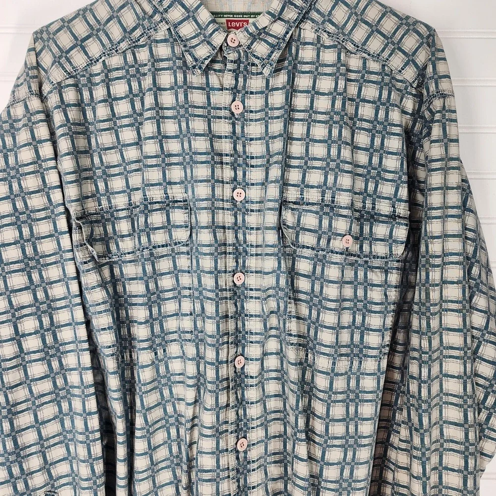 Vintage Mens Size L Levi Strauss & Co Long Sleeve Button Up Plaid Shirt